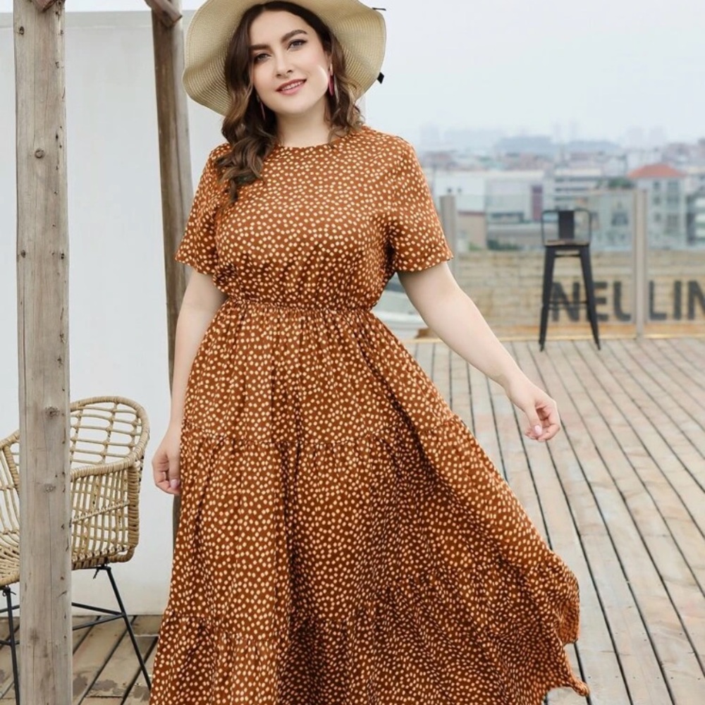 SHEIN Plus Daisy Floral Ruffle Tiered Hem Swing Maxi Dress